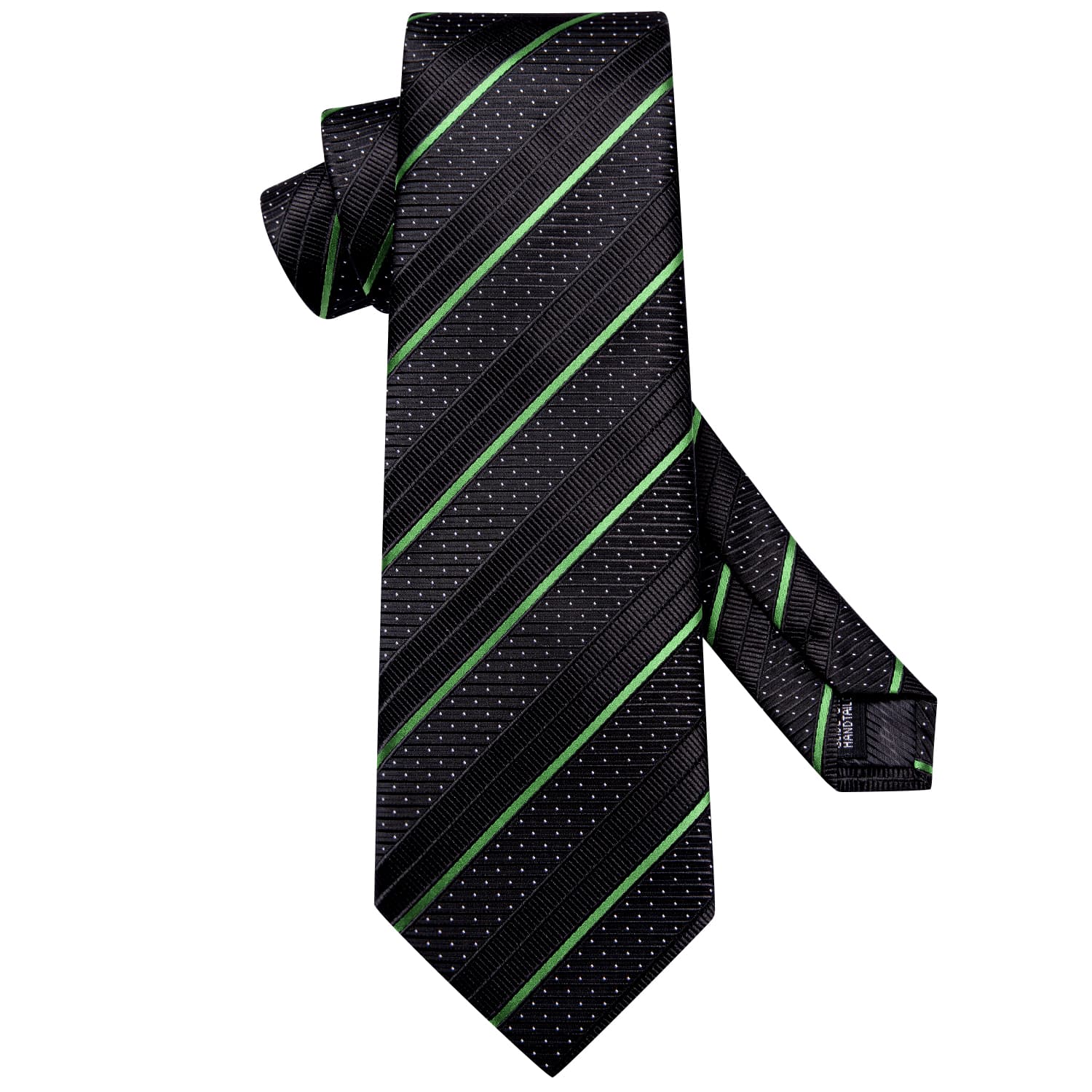 Black Tie Light Green Stripes White Dots Neck Tie Set for Men
