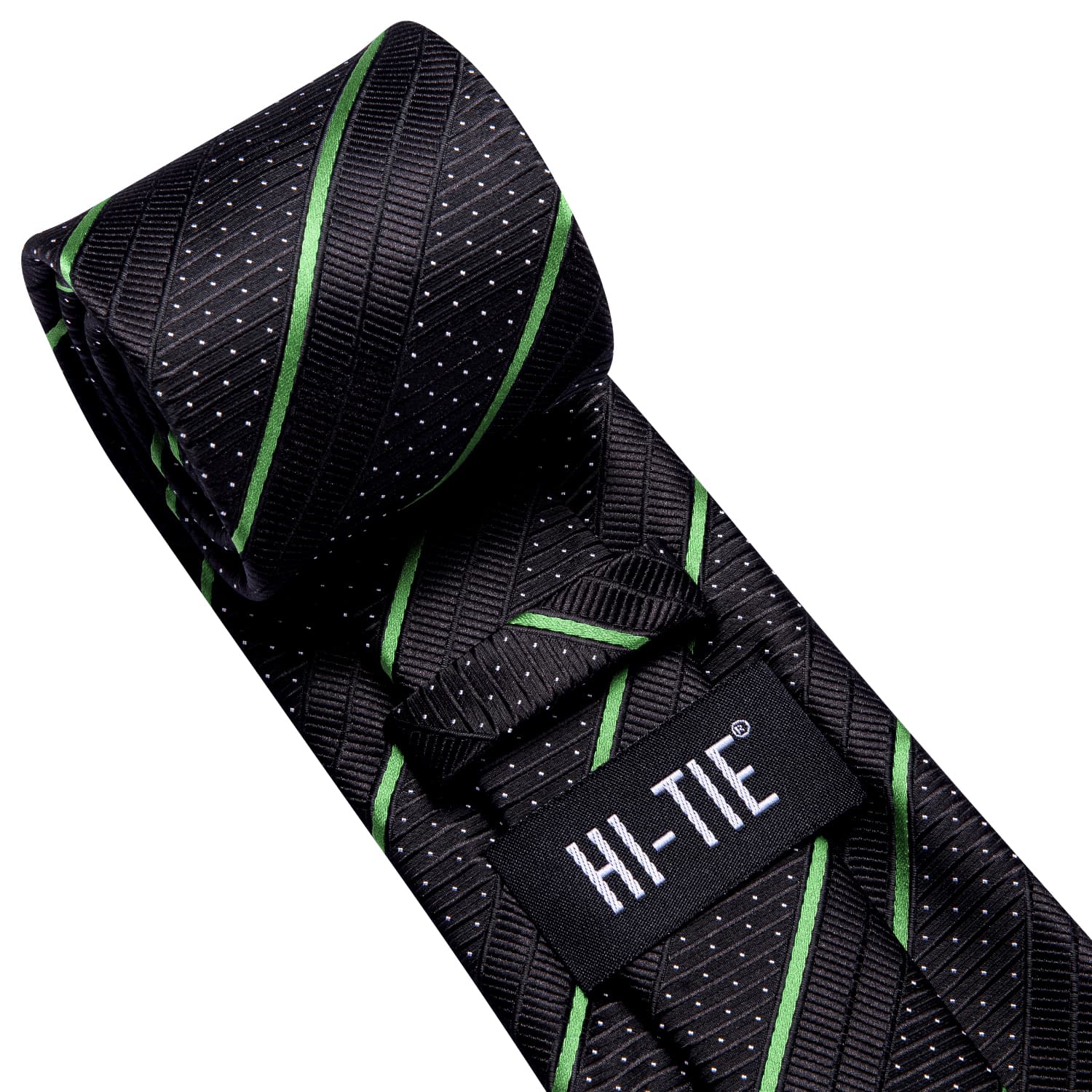  Black Tie Light Green Stripes White Dots Neck Tie Set for Men