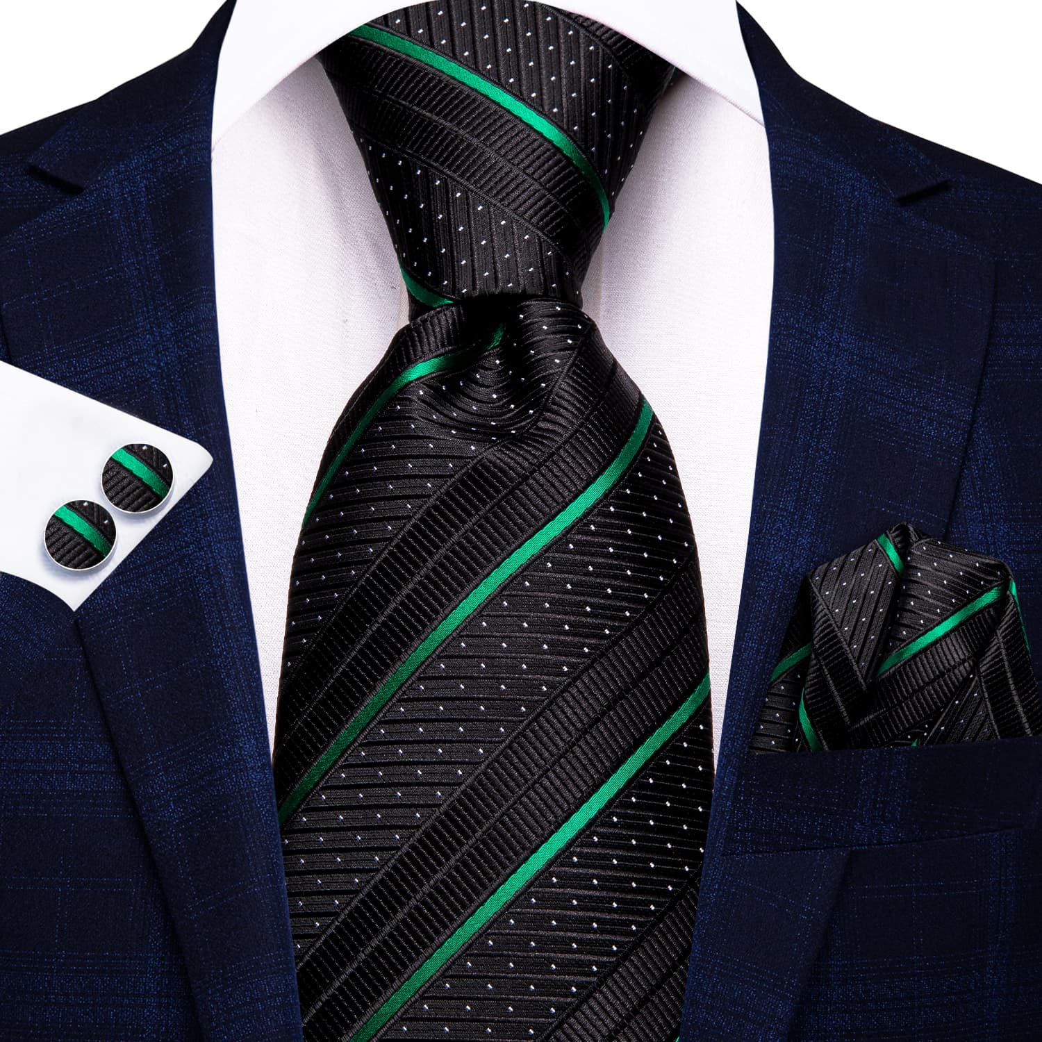 Navy blue suit black tie green mens necktie
