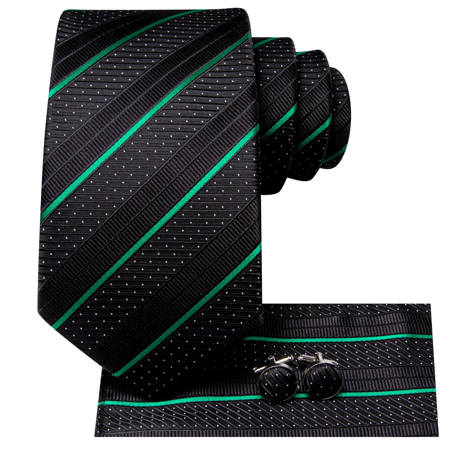 Black Green  WHITE Polka dots mens necktie 