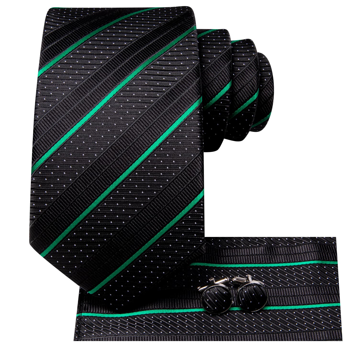 Black Green WHITE Polka dots mens necktie
