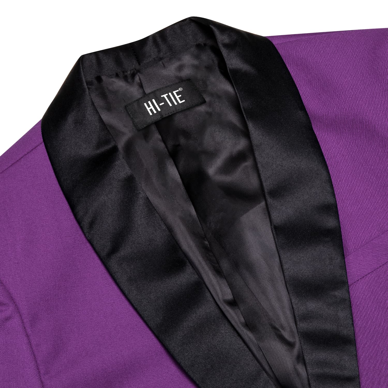 Black Shawl Collar DarkOrchid Purple Solid Blazer Bowtie Suit Set