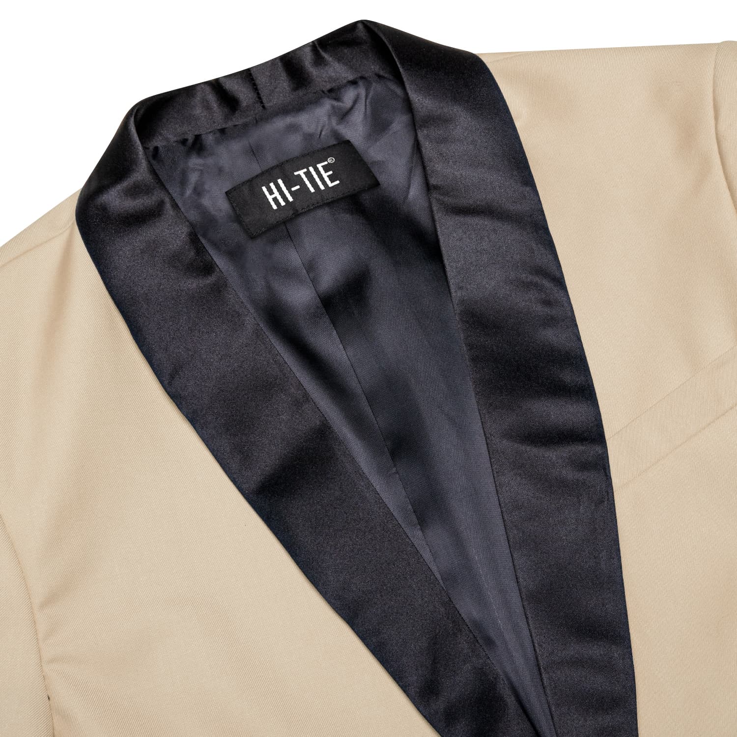  Black Shawl Collar Champagne Solid Blazer Bowtie Suit Set