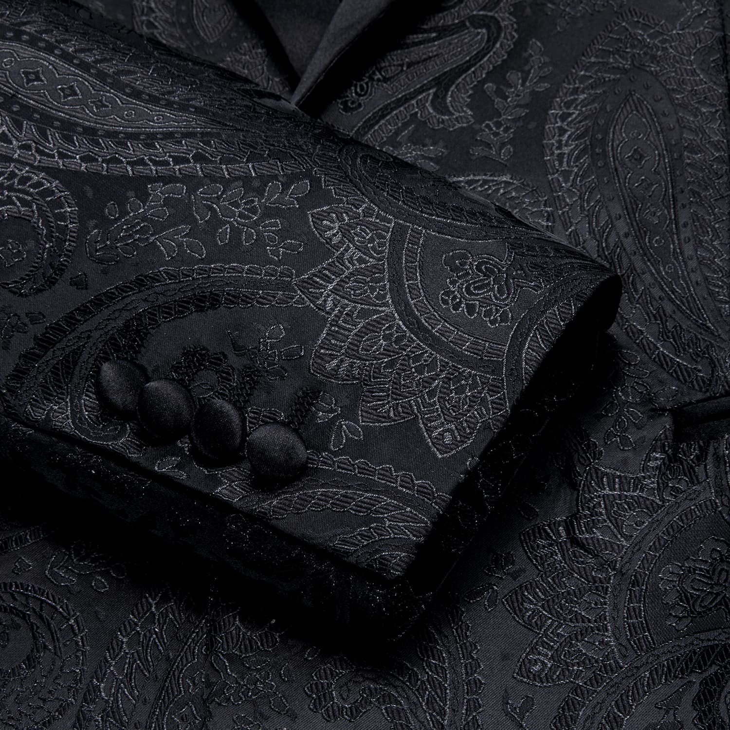 Hi-Tie Black Shawl Collar Black Paisley Blazer Bowtie Suit Set