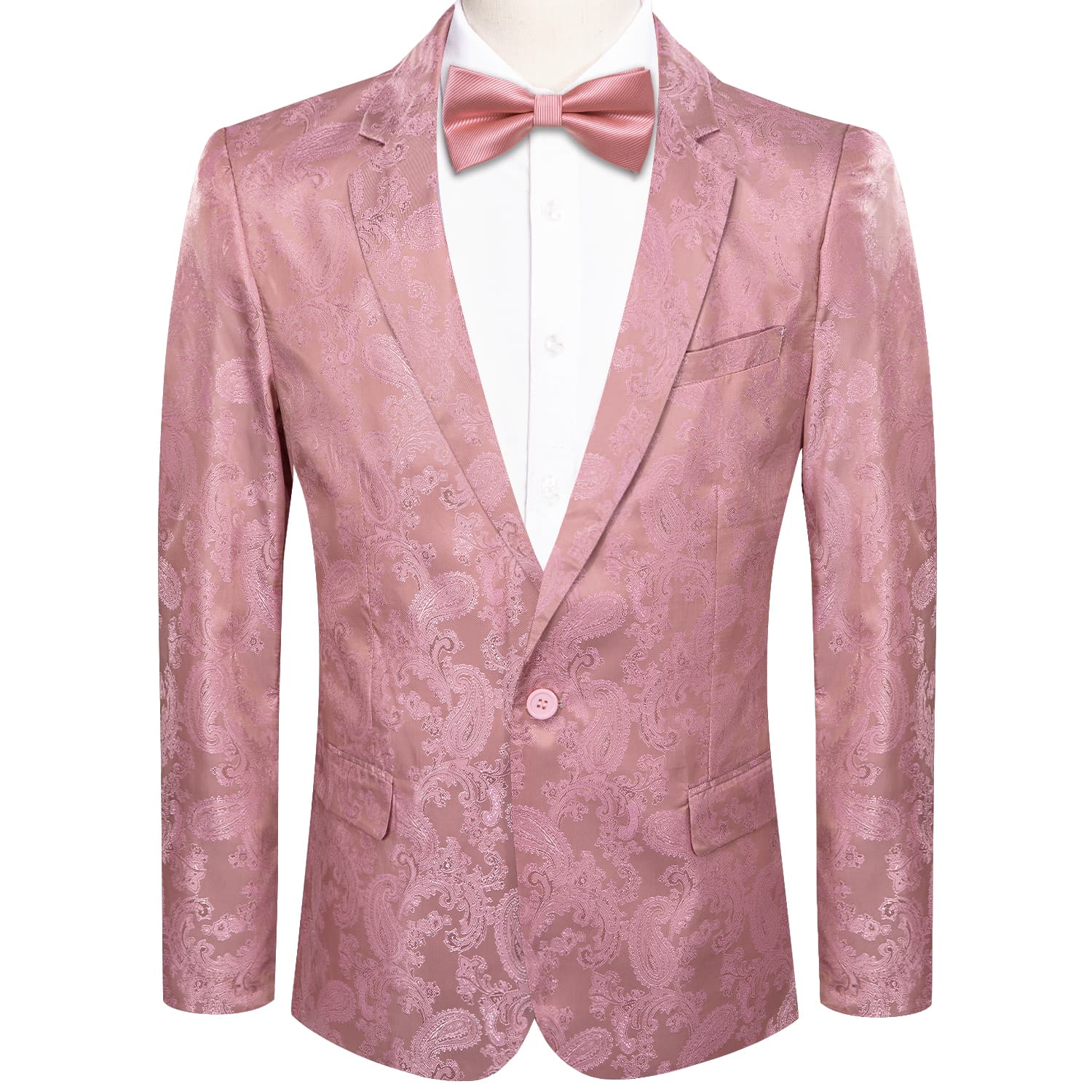  Notched Lapel Blazer Pink Men's Wedding PaisleyTop Men Suit