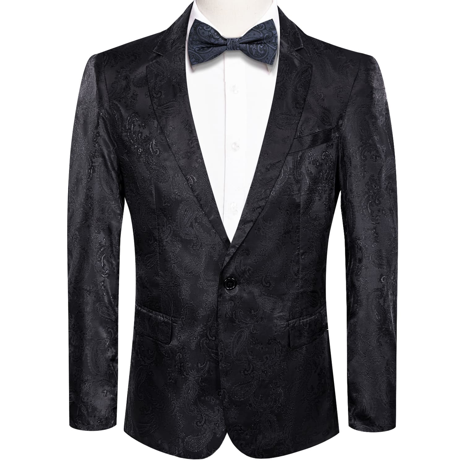 Notched Lapel Blazer Black Men's Wedding Paisley Top Men Suit