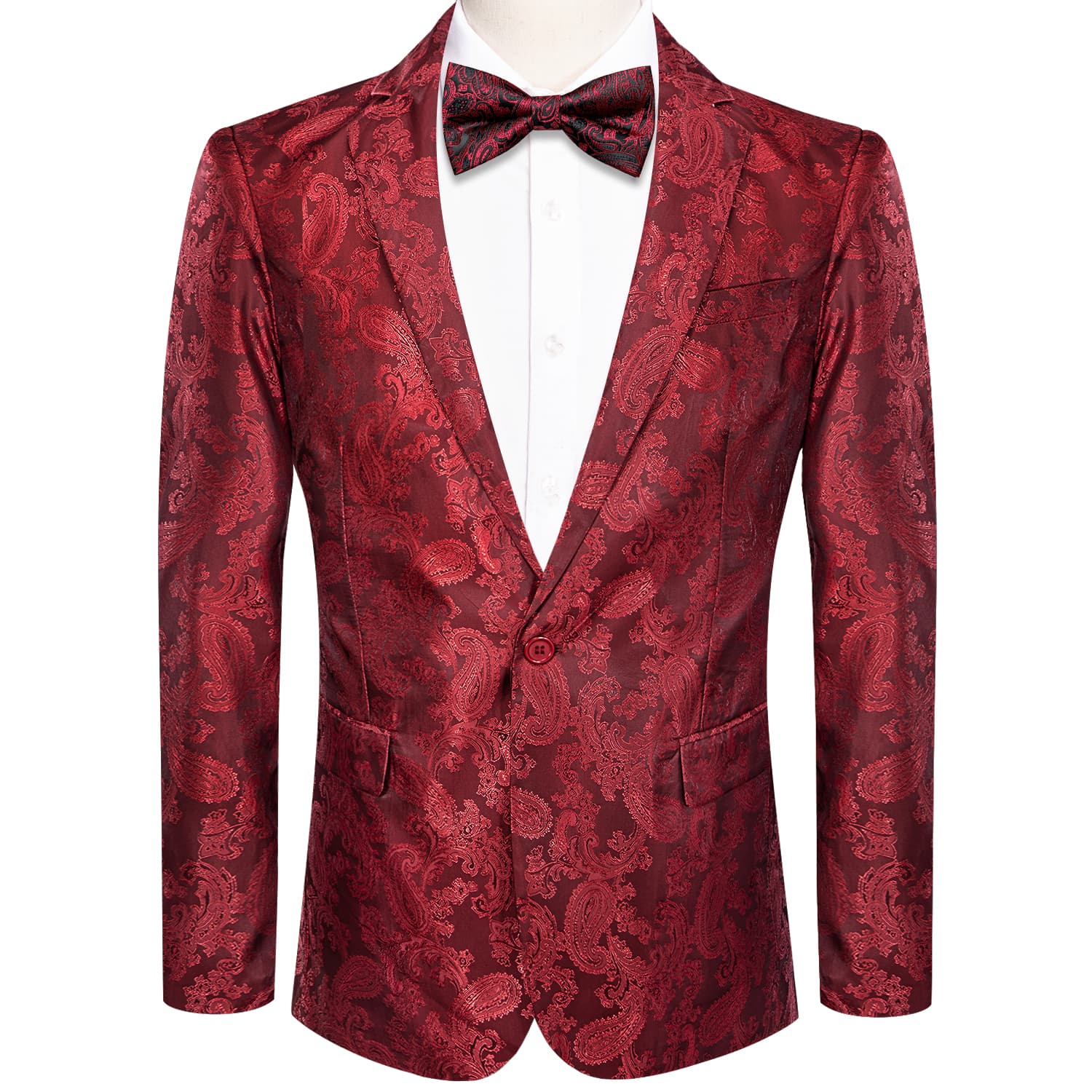 Notched Lapel Blazer Red Men's Wedding Paisley Top Men Suit