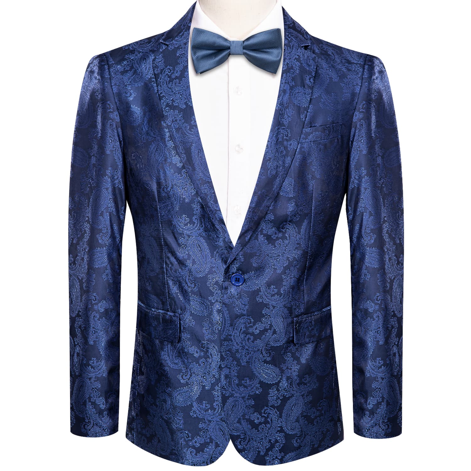 Hi-Tie Notched Lapel Blazer Blue Men's Wedding Paisley Top