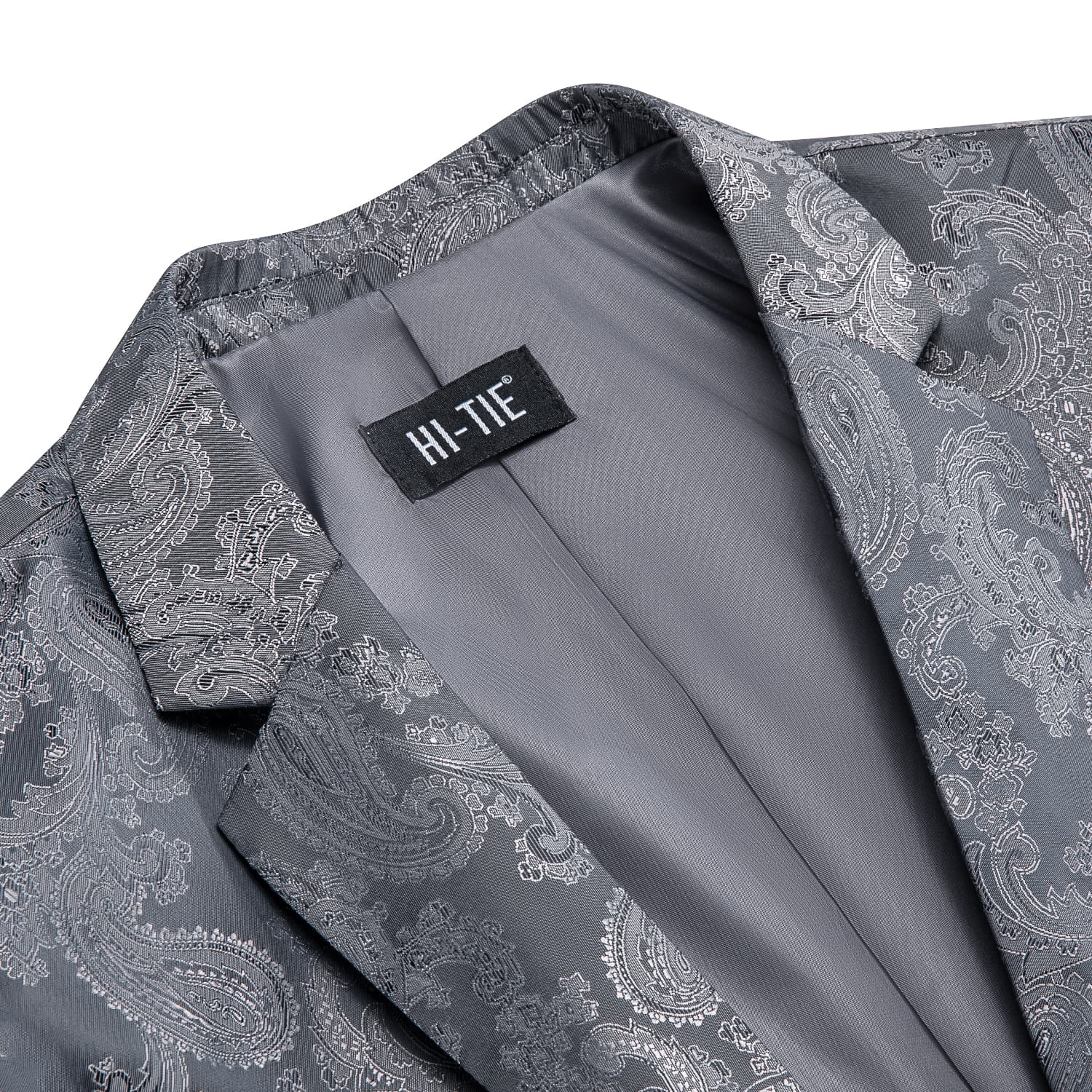 Hi-Tie Notched Lapel Blazer Dark Gray Men's Wedding Paisley Top