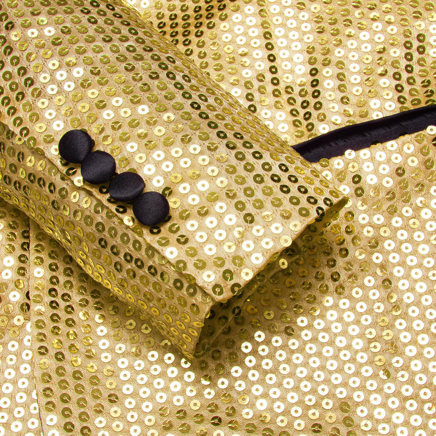 Hi-Tie Sequin Blazer Black Shawl Collar Gold Solid Suit Tie Set