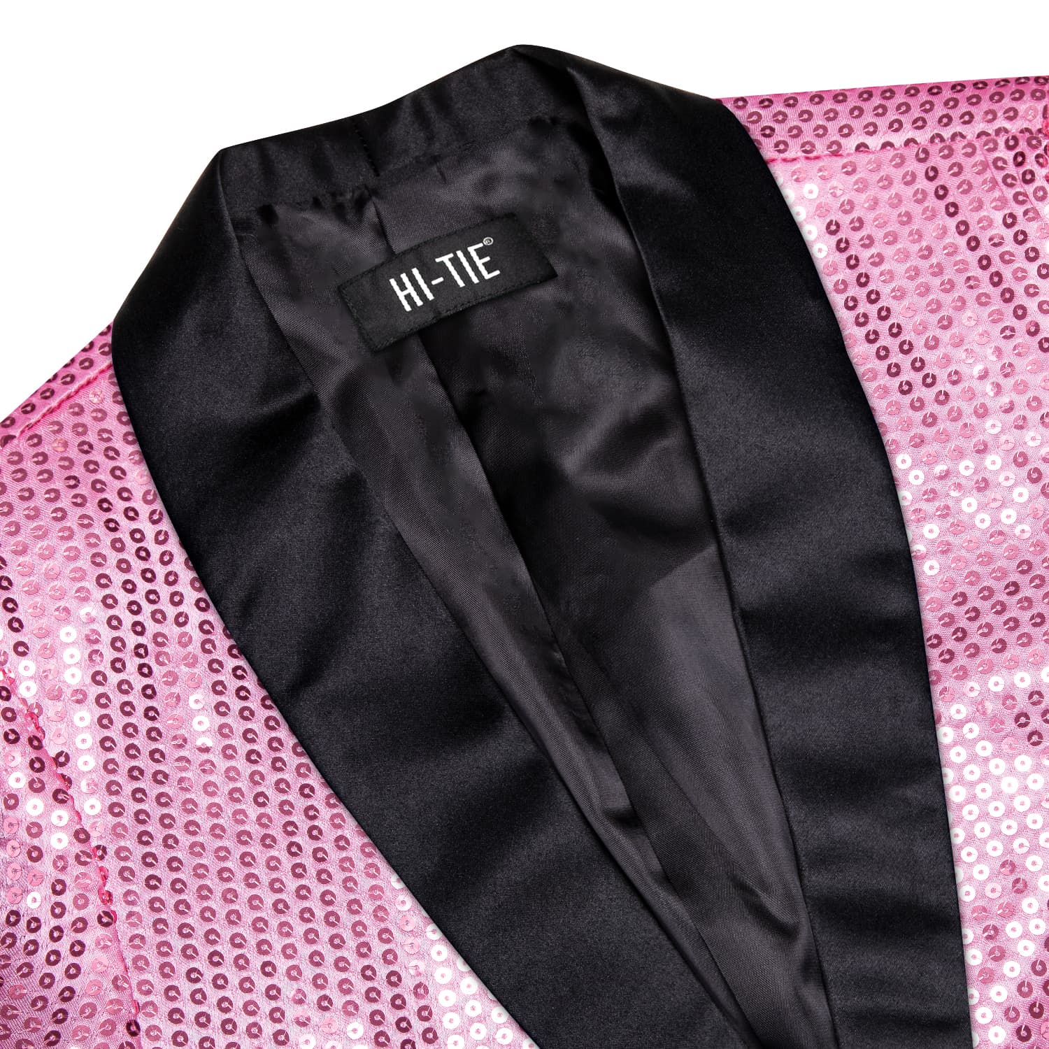  Sequin Blazer Black Shawl Collar Pink Solid Suit Tie Set