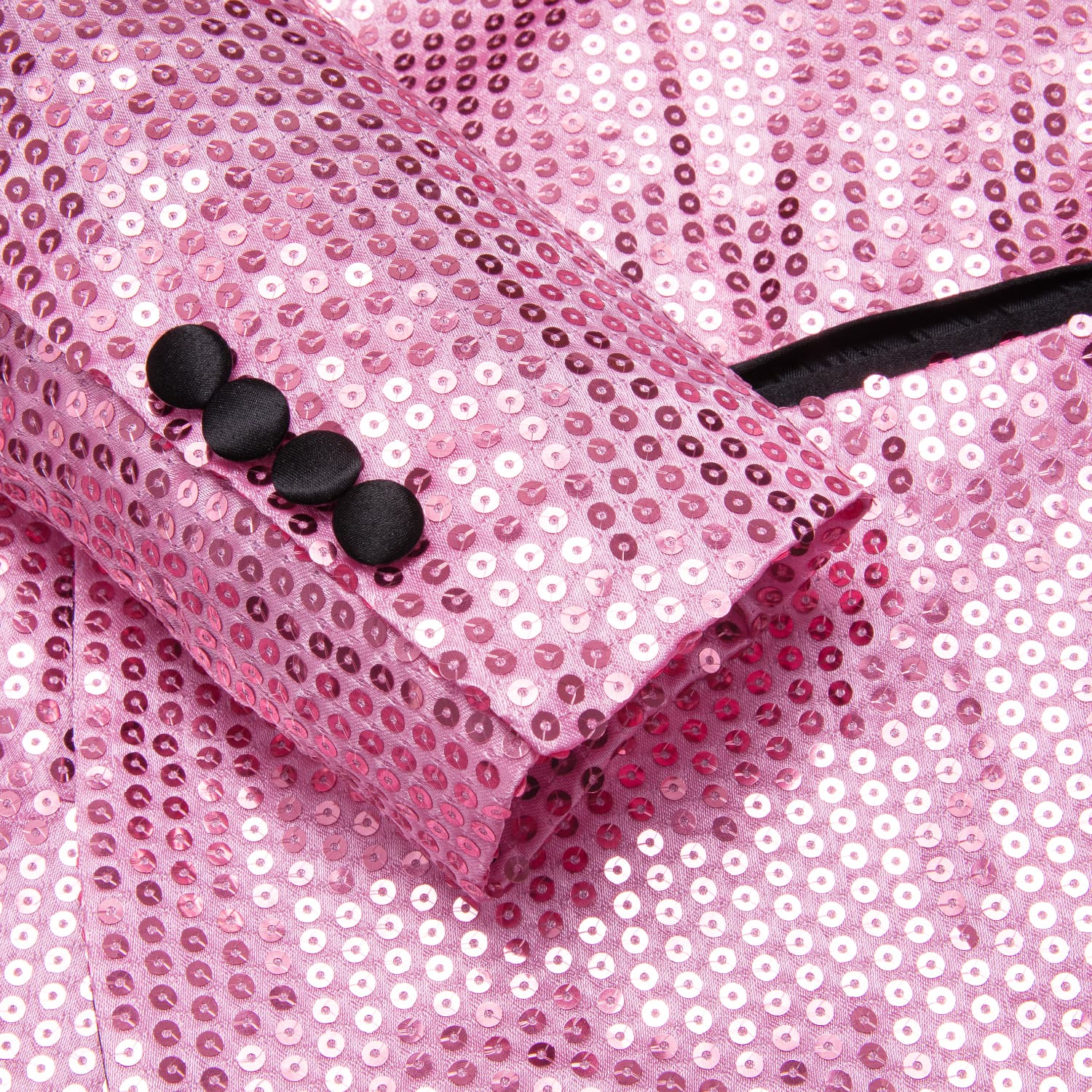  Sequin Blazer Black Shawl Collar Pink Solid Suit Tie Set