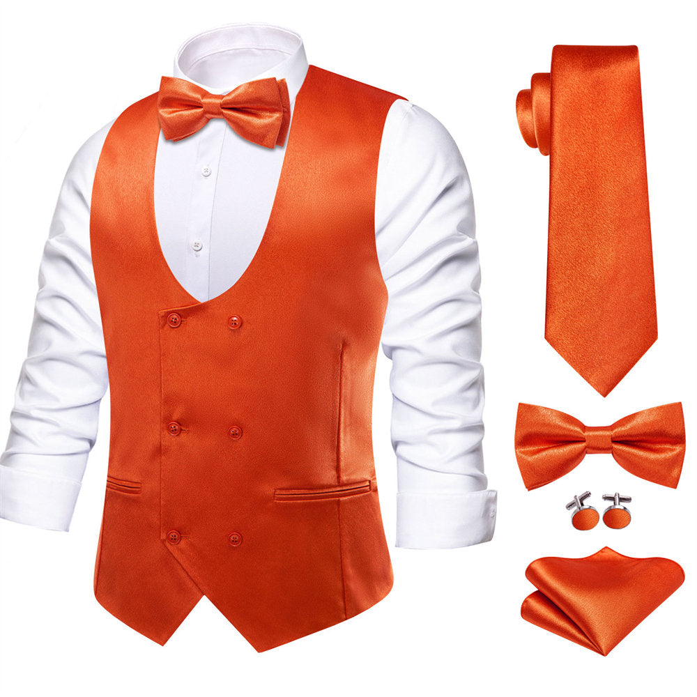 Orange Peak Lapel Double Breasted Slim Fit Solid Color Men's Suit Vest main image 0