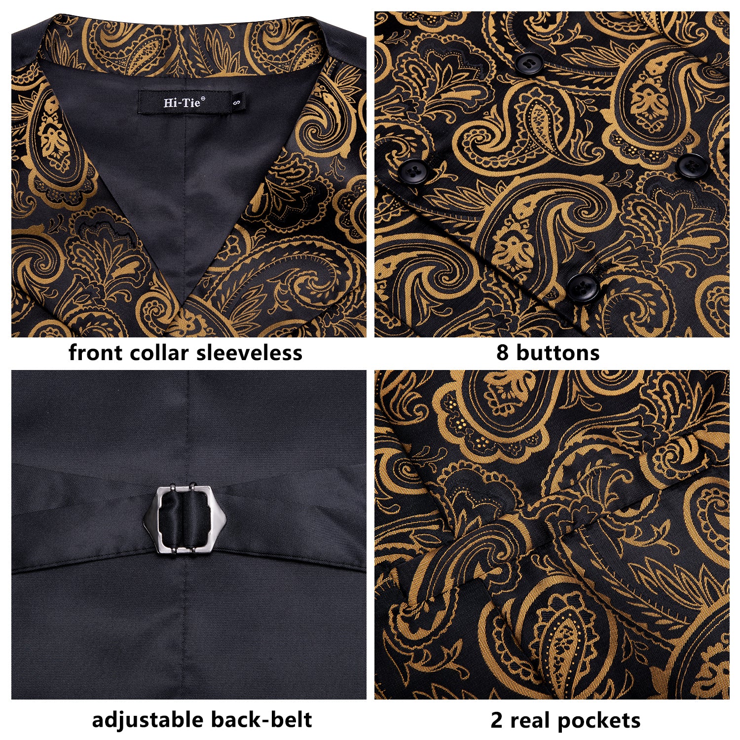 details for waistcoat 's collar button and pockets