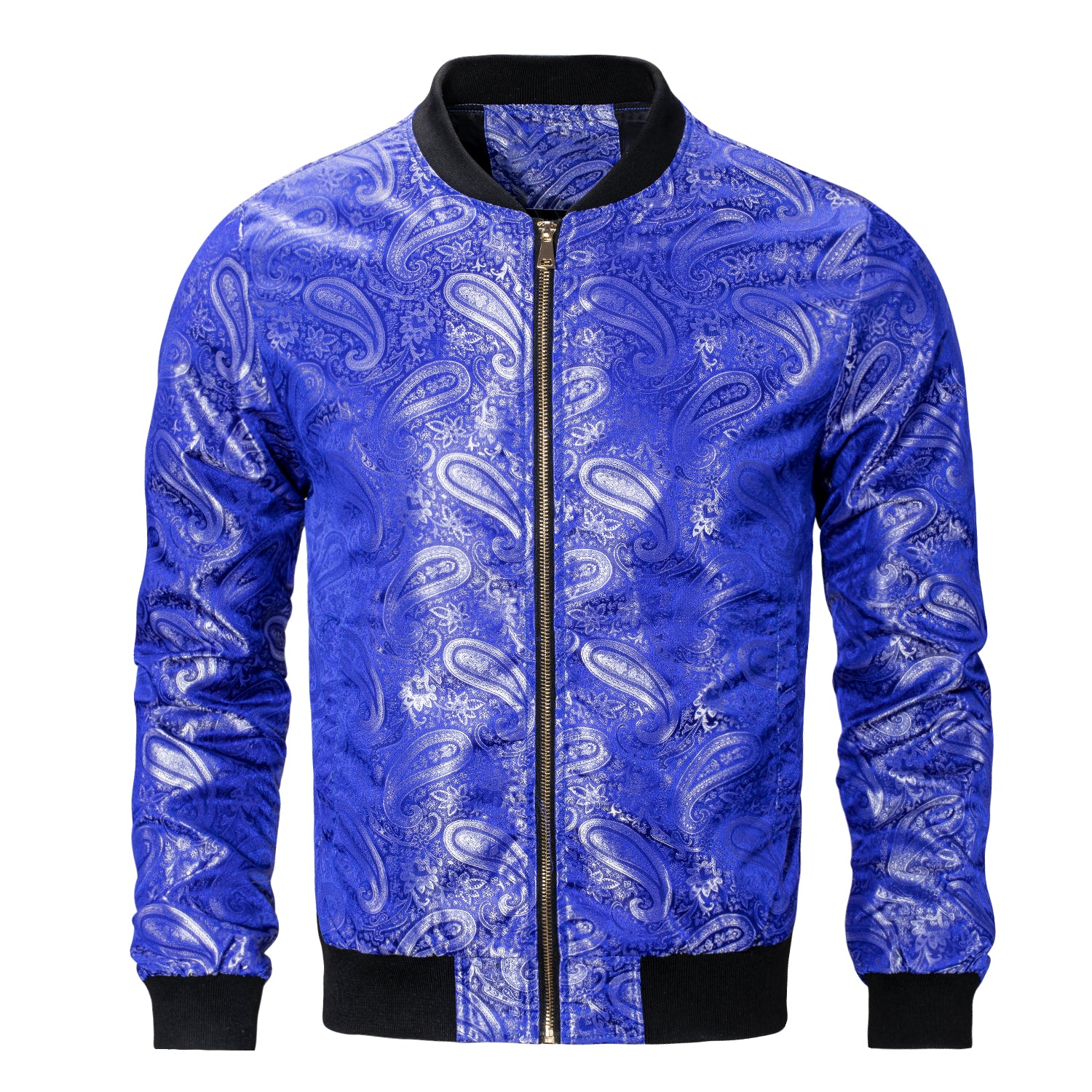 New Blue White Paisley Men's Urban Lightweight Zip Jacket Casual