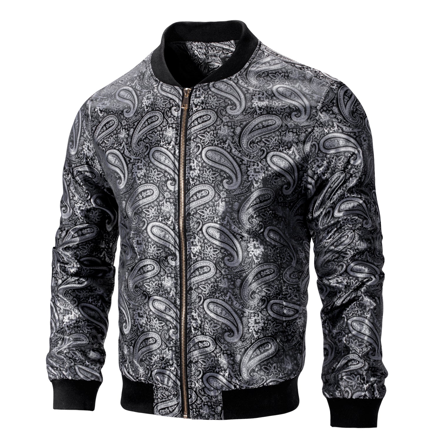 New Black Grey Paisley Men's Urban Lightweight Zip Jacket Casual