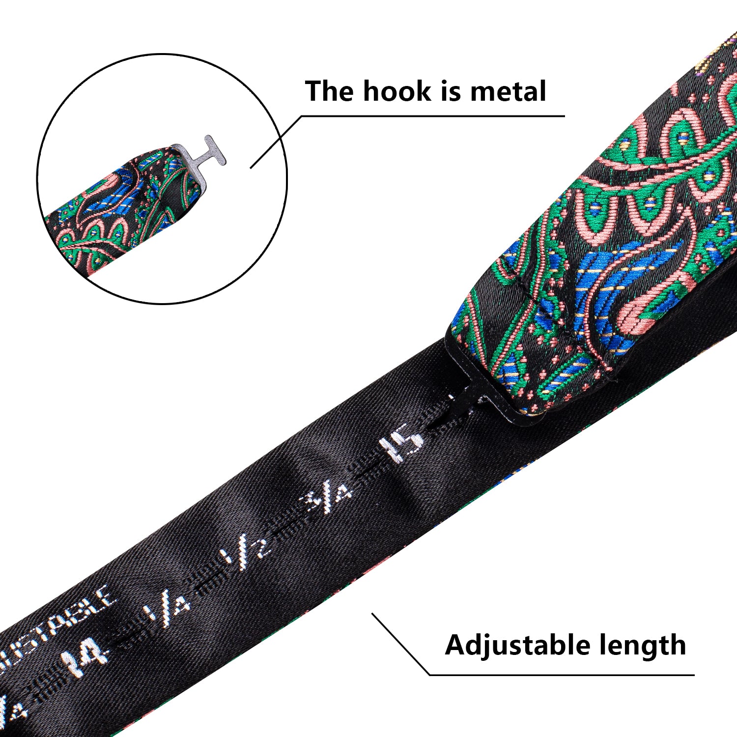 Black Green Paisley Self-tied Bow Tie Hanky Cufflinks Set