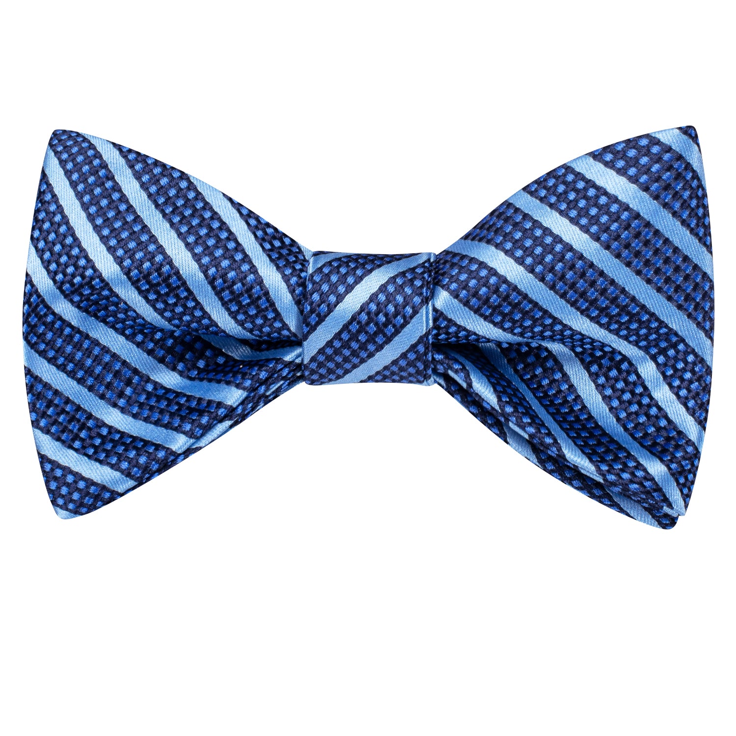 Navy Blue Striped Plaid Self-tied Bow Tie Pocket Square Cufflinks Set