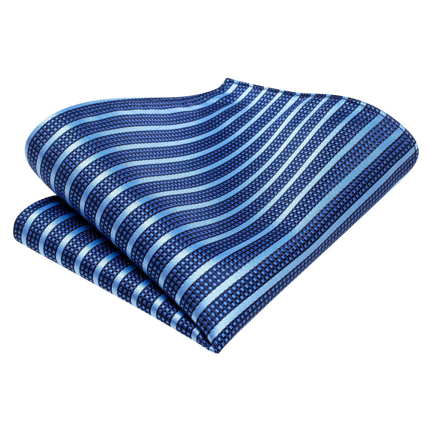 Navy Blue Striped Plaid Self-tied Bow Tie Pocket Square Cufflinks Set