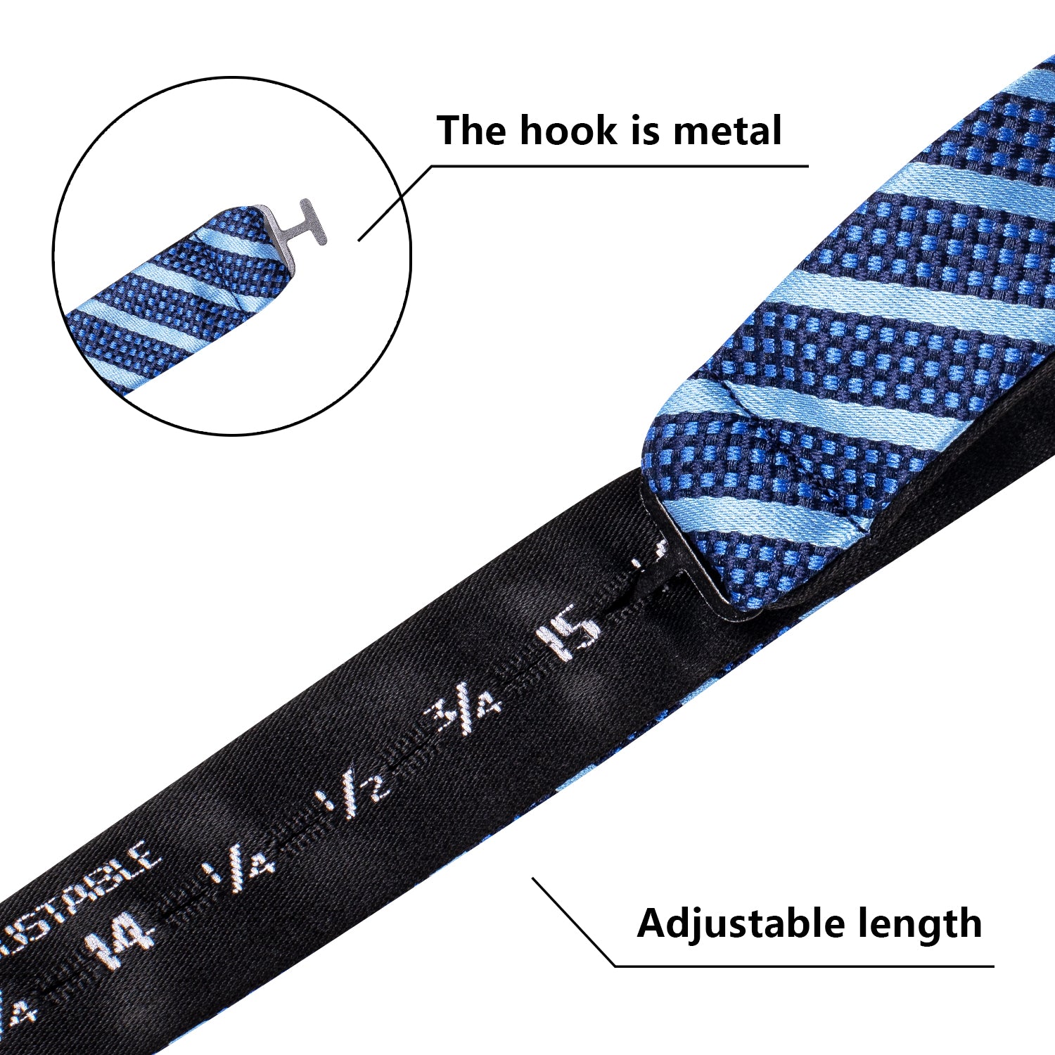 Navy Blue Striped Plaid Self-tied Bow Tie Pocket Square Cufflinks Set