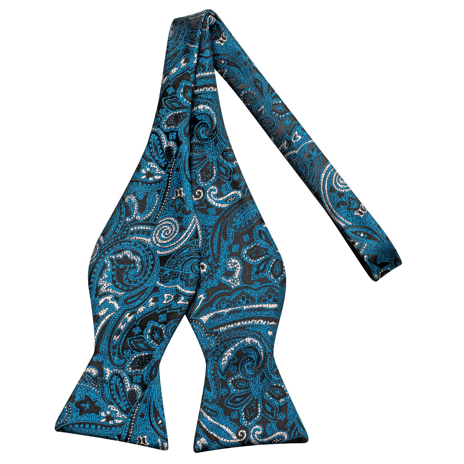 Lake Blue Black Paisley Pre-tied Bow Tie Hanky Cufflinks Set