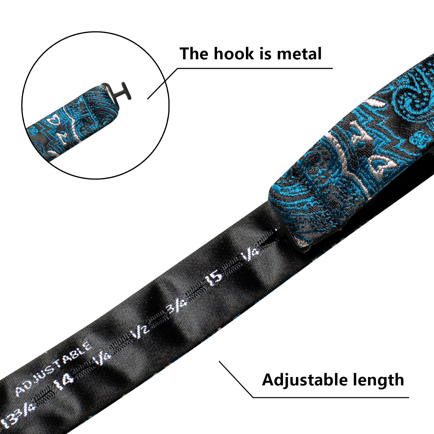 Lake Blue Black Paisley Pre-tied Bow Tie Hanky Cufflinks Set