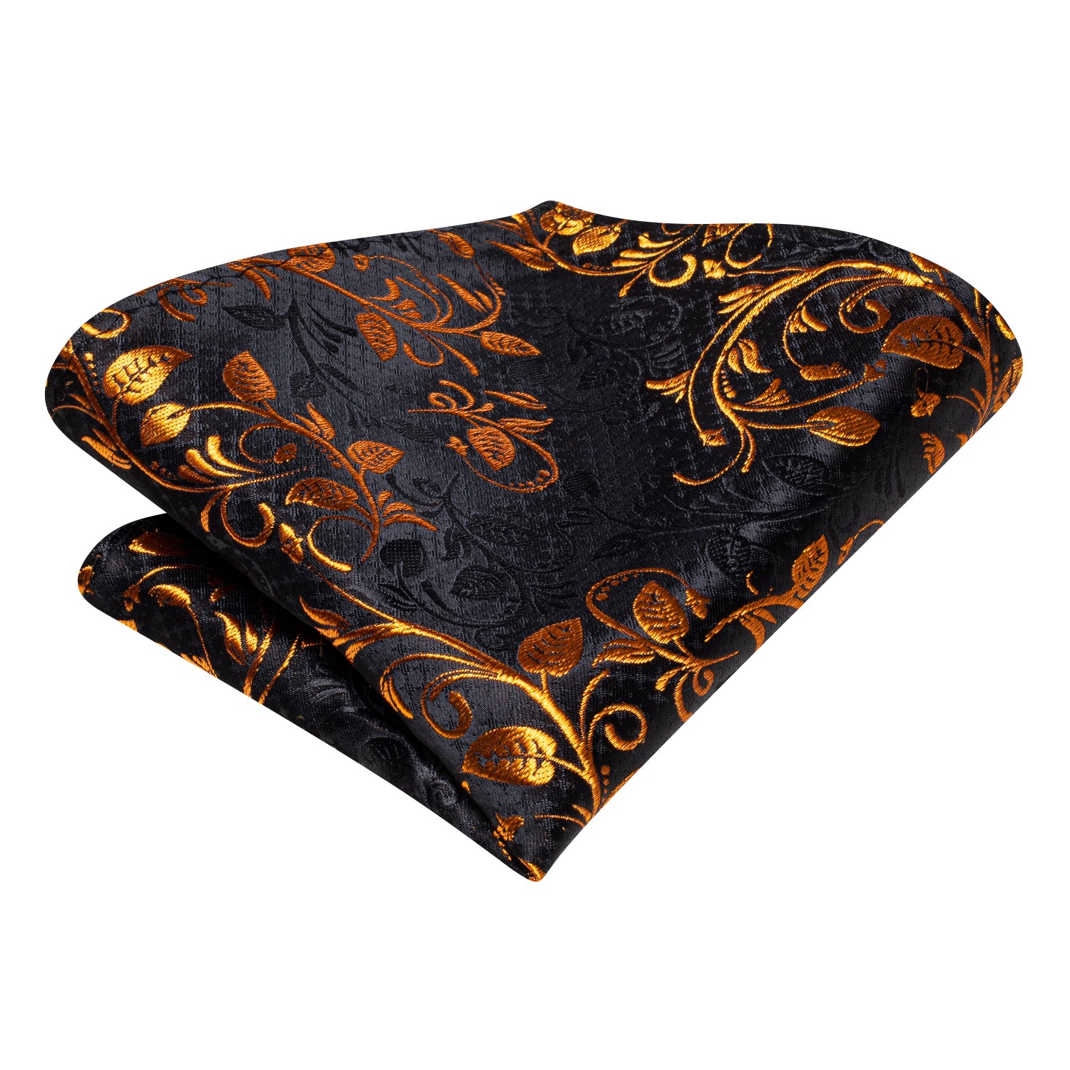 Black Golden Floral Silk Self-tied Bow Tie Hanky Cufflinks Set