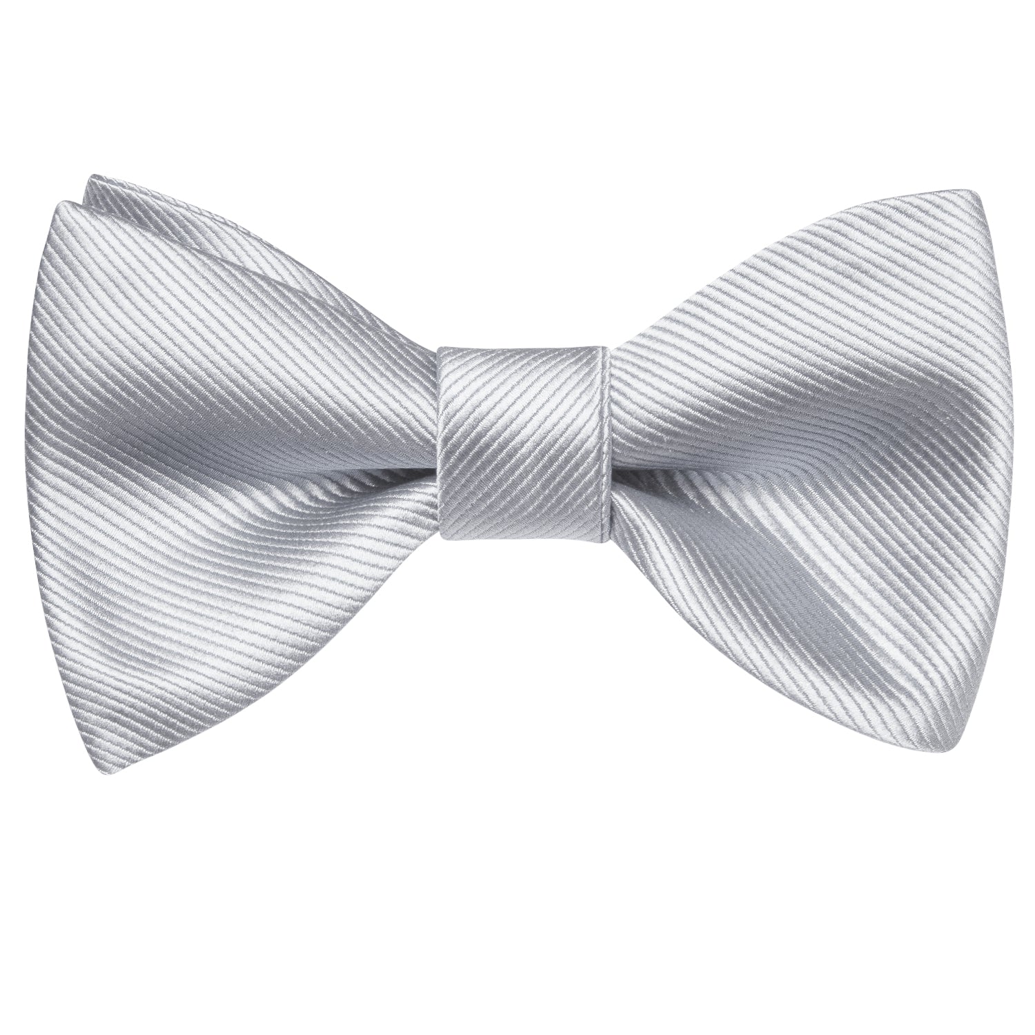Silver Striped Silk Self-tied Bow Tie Pocket Square Cufflinks Set