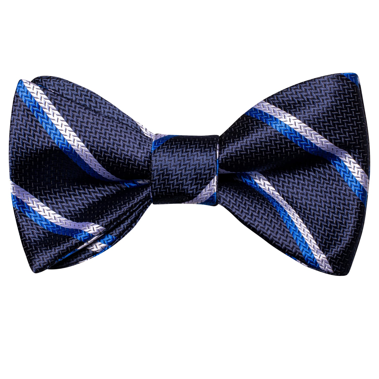 Navy Blue Striped Silk Self-tied Bow Tie Pocket Square Cufflinks Set