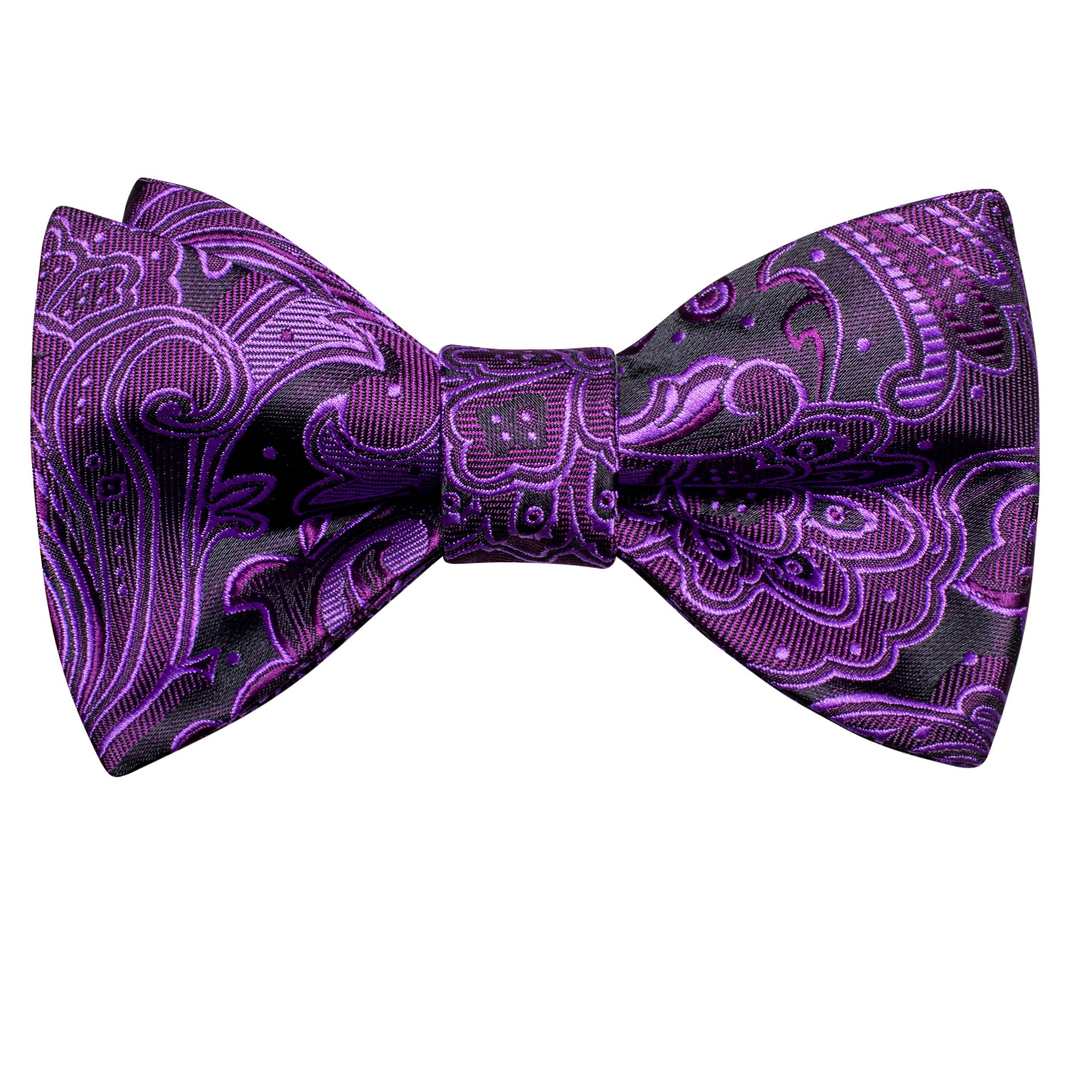 Deep Purple Black Paisley Silk Self-tied Bow Tie Pocket Square Cufflinks Set