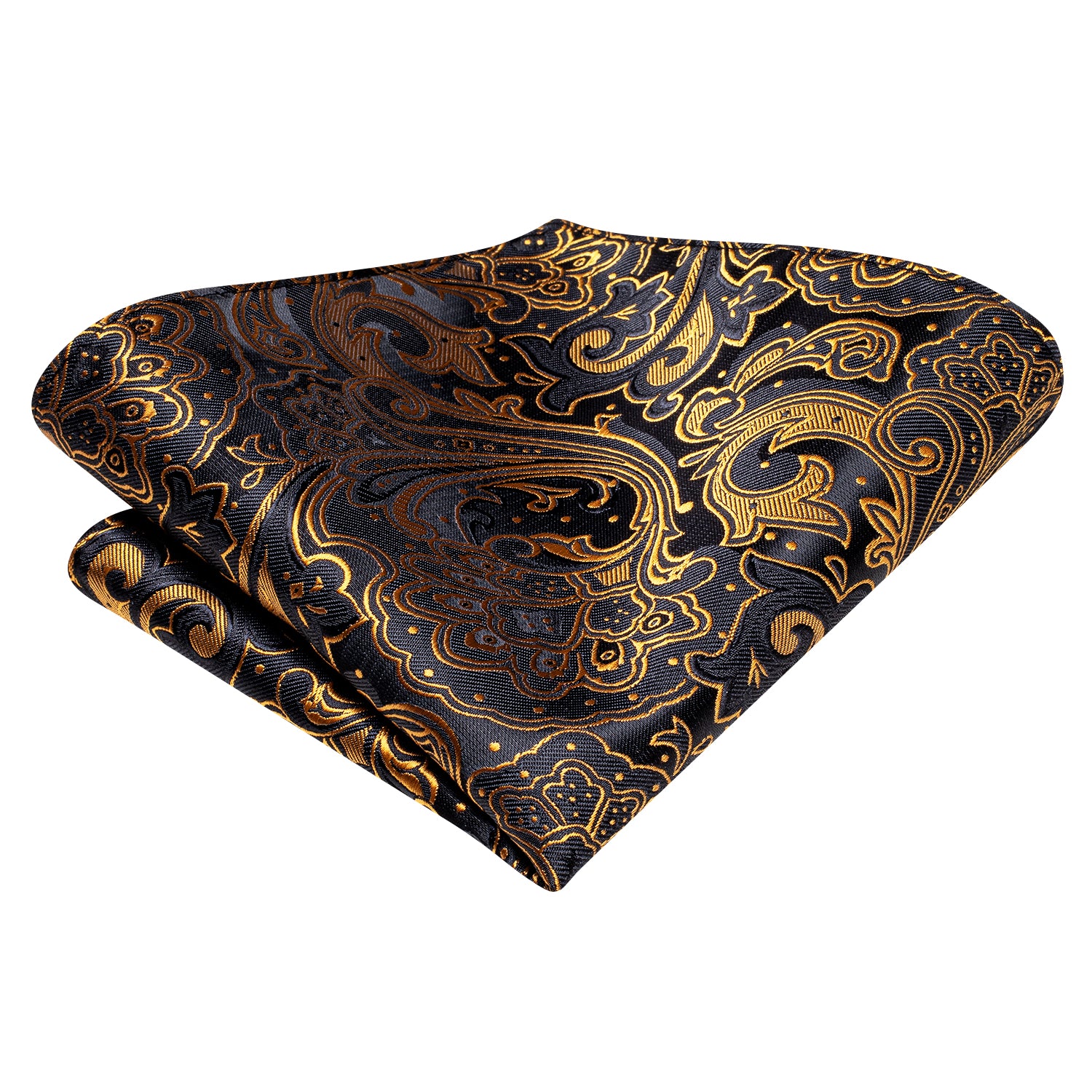Golden Black Paisley Silk Self-tied Bow Tie Pocket Square Cufflinks Set