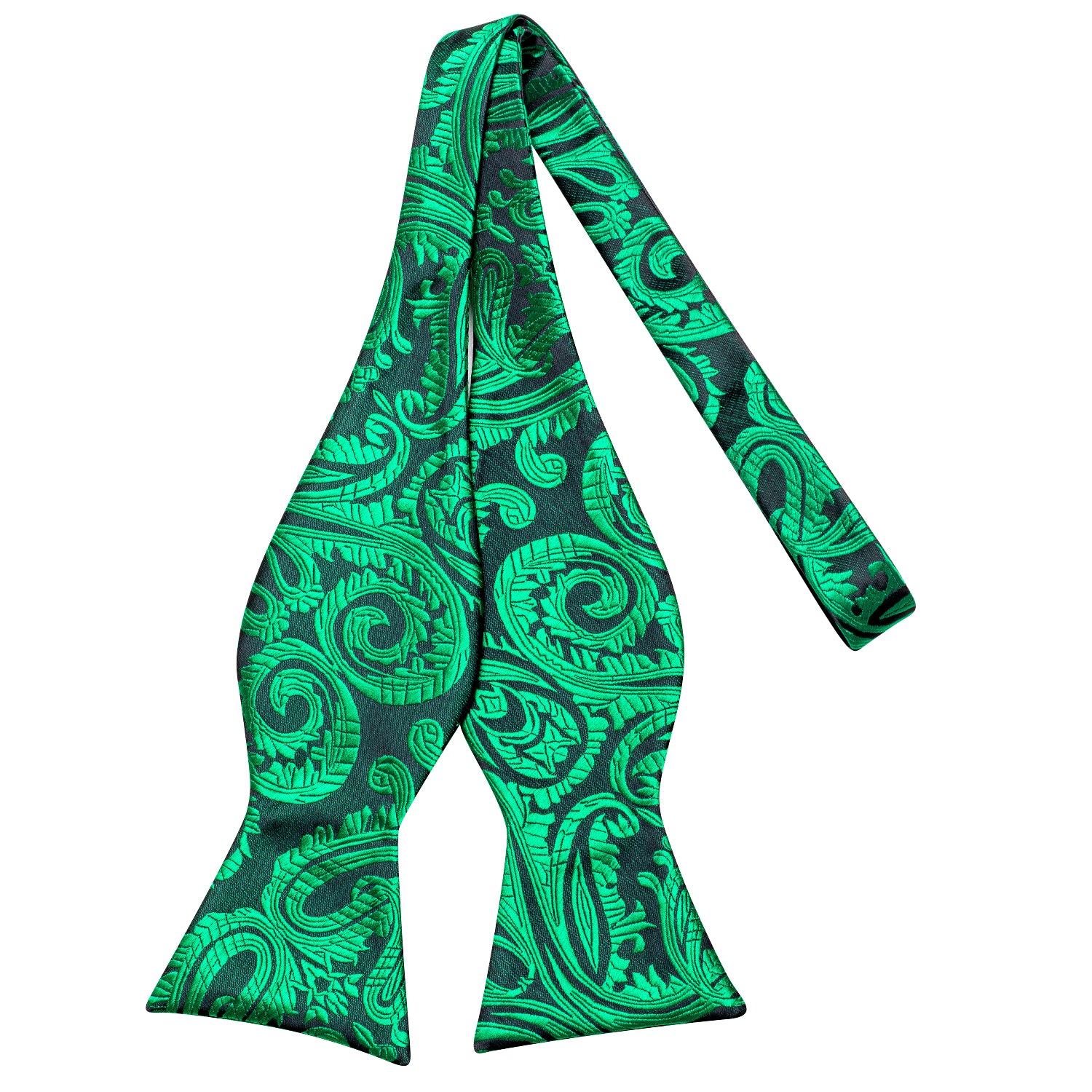 Emerald Green Paisley Silk Self-tied Bow Tie Pocket Square Cufflinks Set