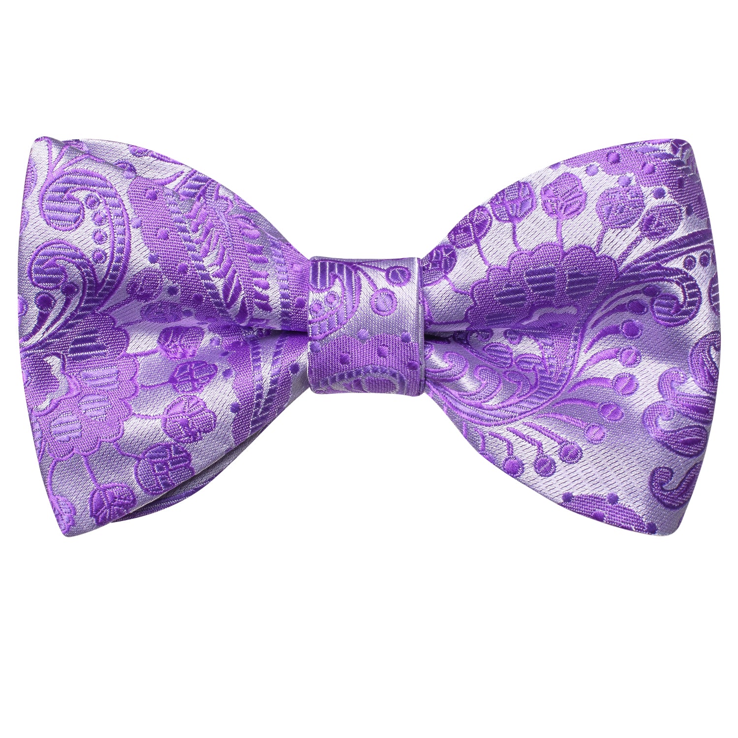 Purple Silver Paisley Silk Self-tied Bow Tie Pocket Square Cufflinks Set