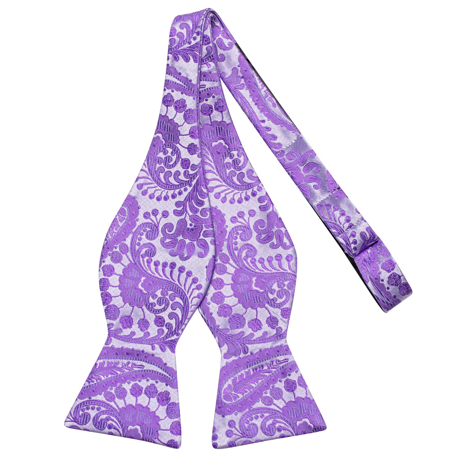 Purple Silver Paisley Silk Self-tied Bow Tie Pocket Square Cufflinks Set