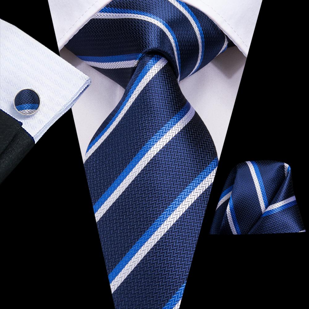 Striped Necktie Royal Blue Necktie Pocket Square Cufflinks Set