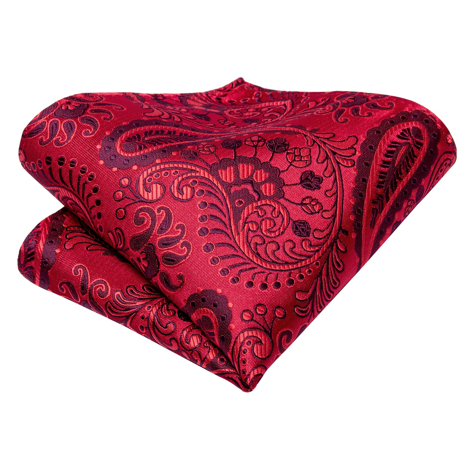 Red Paisley Tie Handkerchief Cufflinks Set with Wedding Brooch