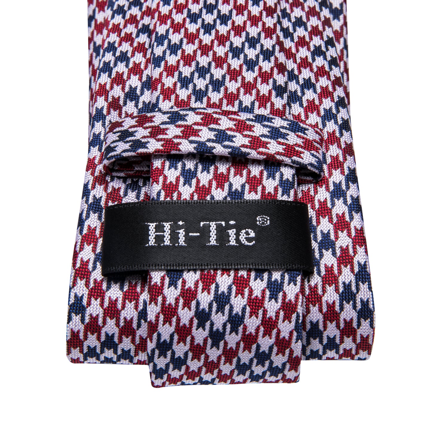 Red Blue White Houndstooth Tie Pocket Square Cufflinks Set