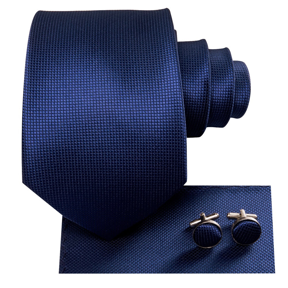 Royal Blue Solid Tie Handkerchief Cufflinks Set Gift Box Set