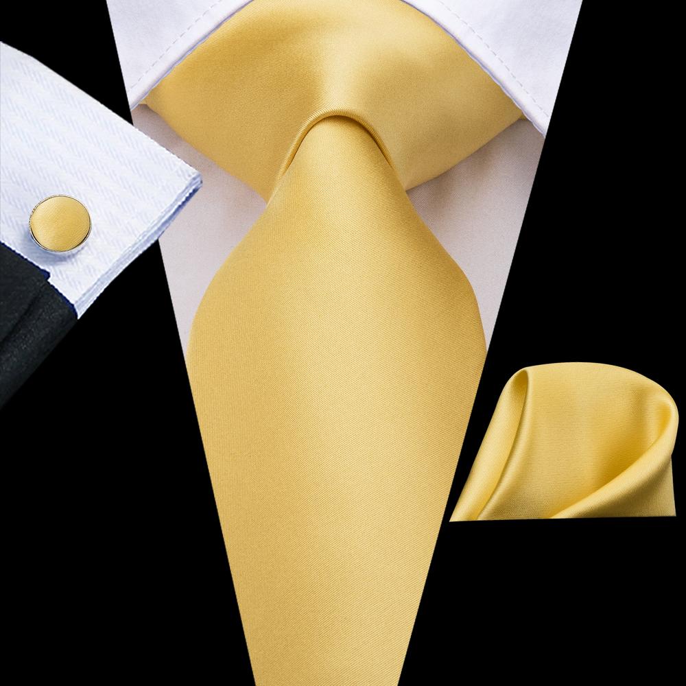 Luxury Yellow Solid Tie Hanky Cufflinks Set