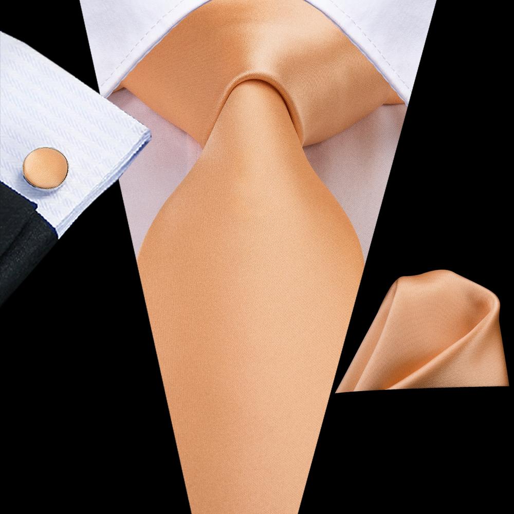 Wedding Orange Solid Necktie Pocket Square Cufflinks Set