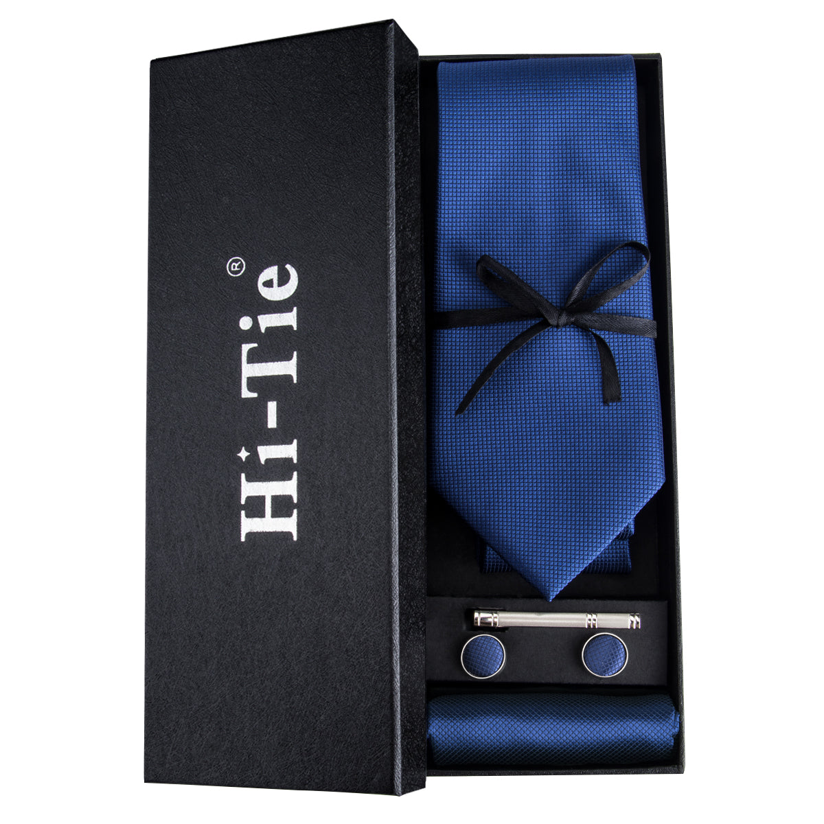 Royal Blue Solid Tie Handkerchief Cufflinks Set Gift Box Set
