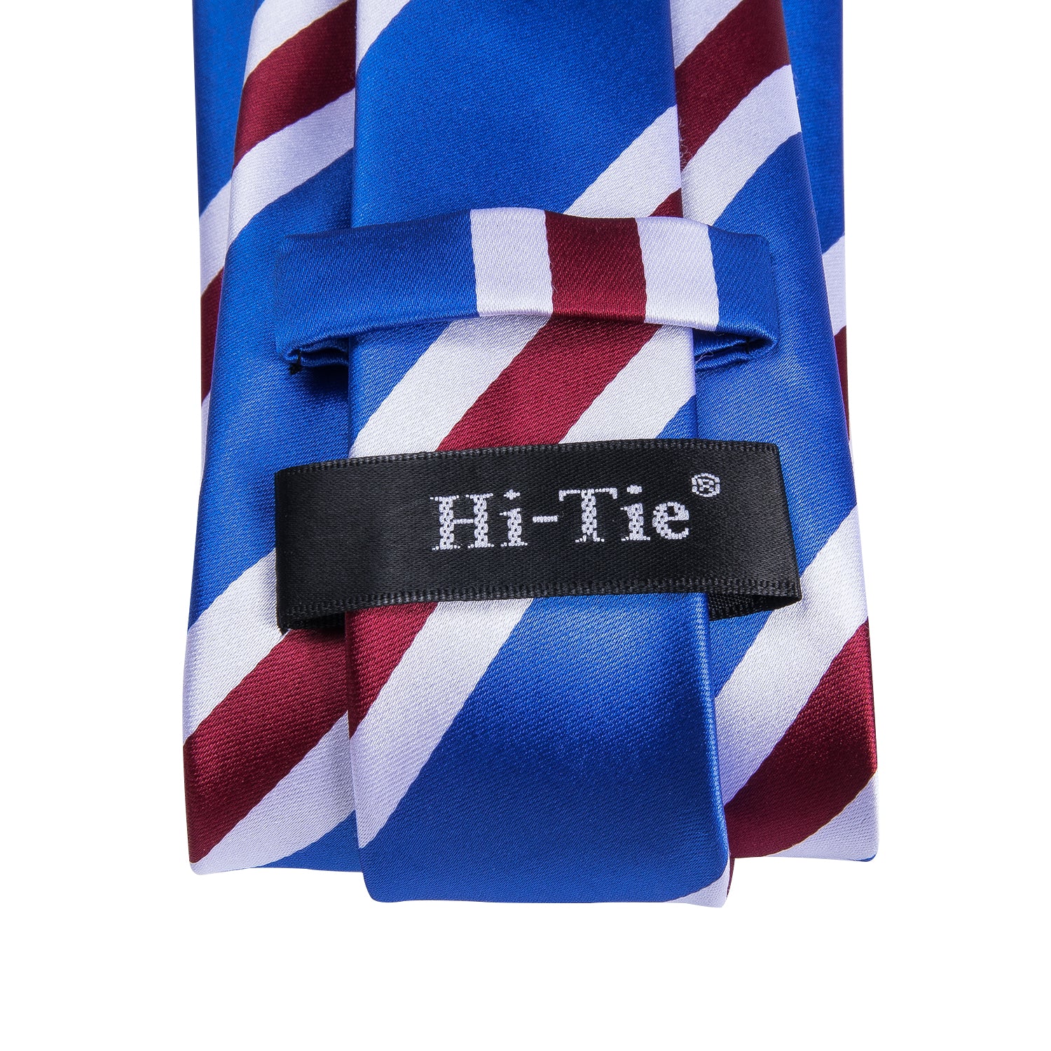 Hi-Tie Blue Necktie Red White Stripes Tie Pocket Square Cufflinks Set