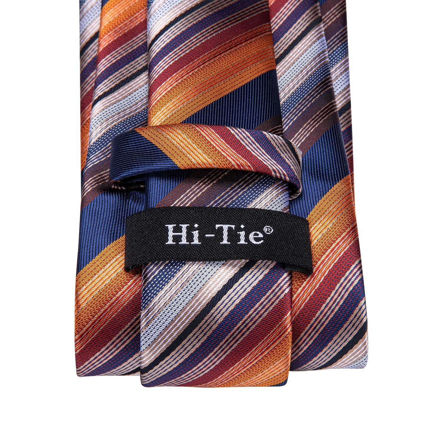 Orange Necktie Blue Striped Men Tie Pocket Square Cufflinks Set