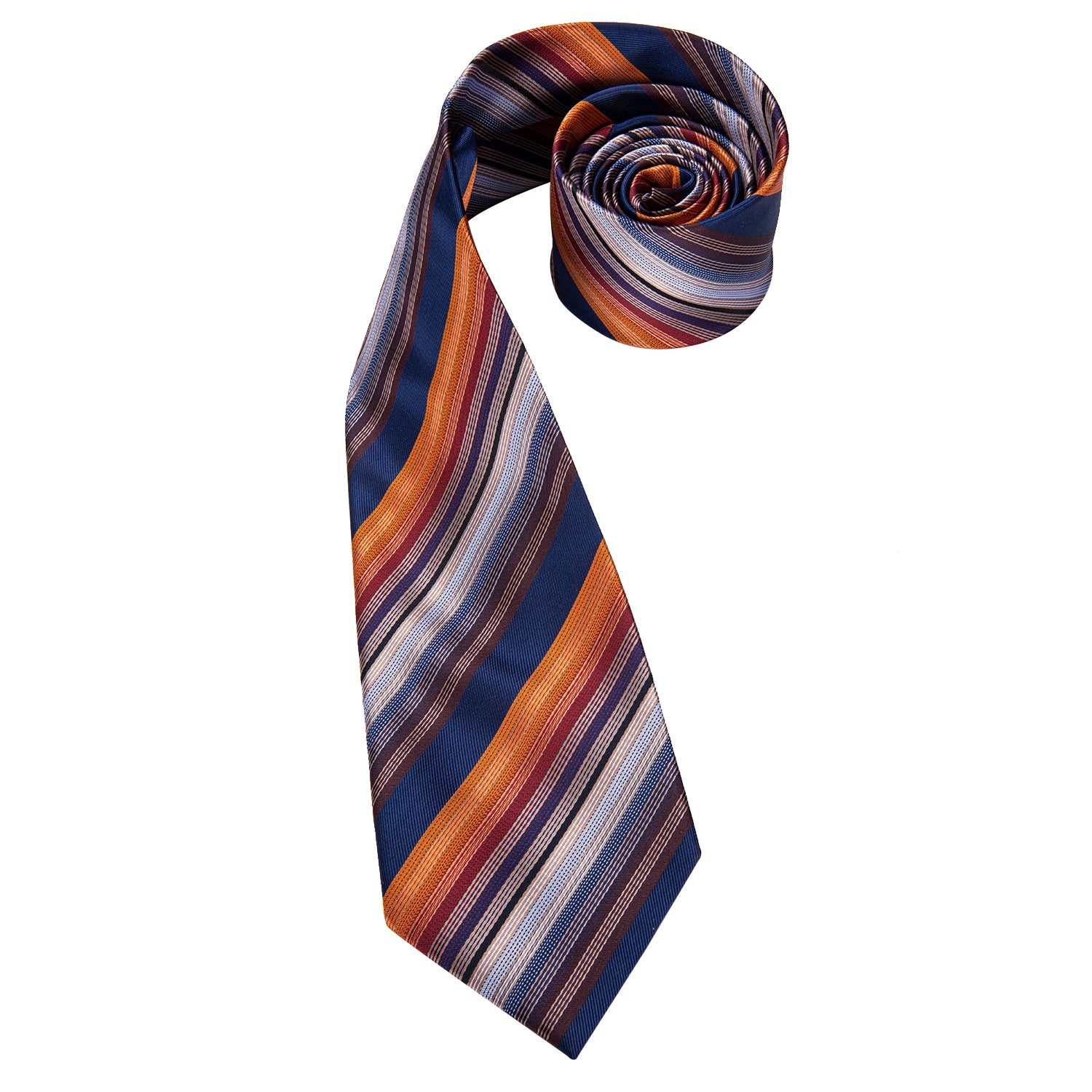 Orange Necktie Blue Striped Men Tie Pocket Square Cufflinks Set