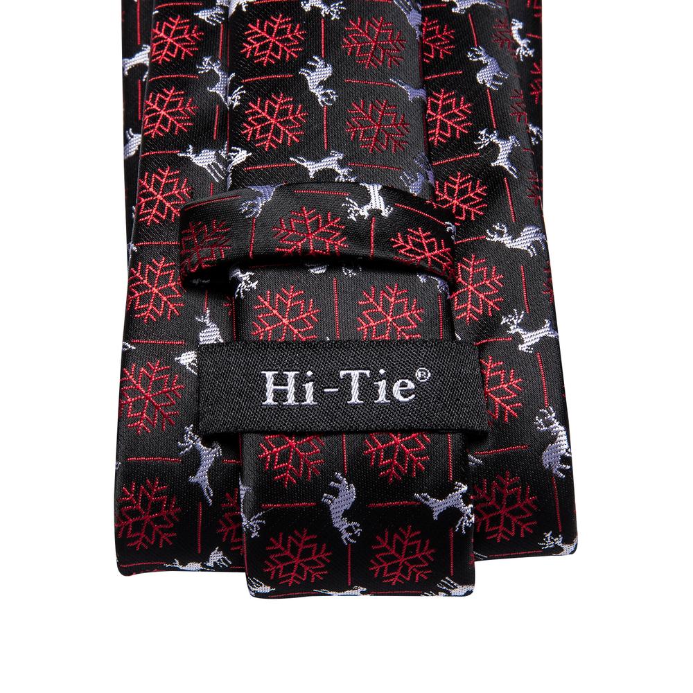 Black Snow Flake Silk Necktie Pocket Square Cufflinks Gift Box Set