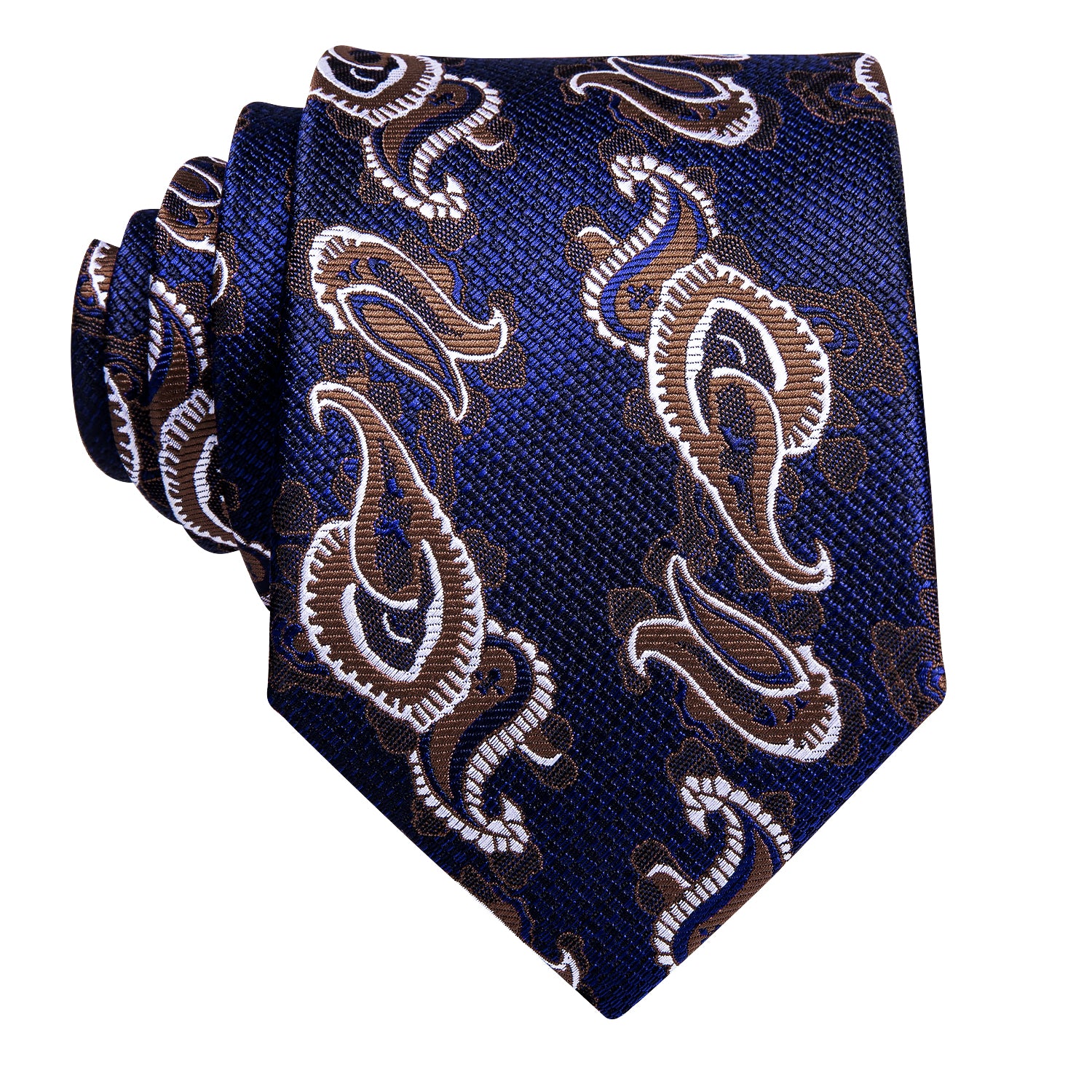 Blue Brown Paisley Men's Silk Tie Pocket Square Cufflinks Set