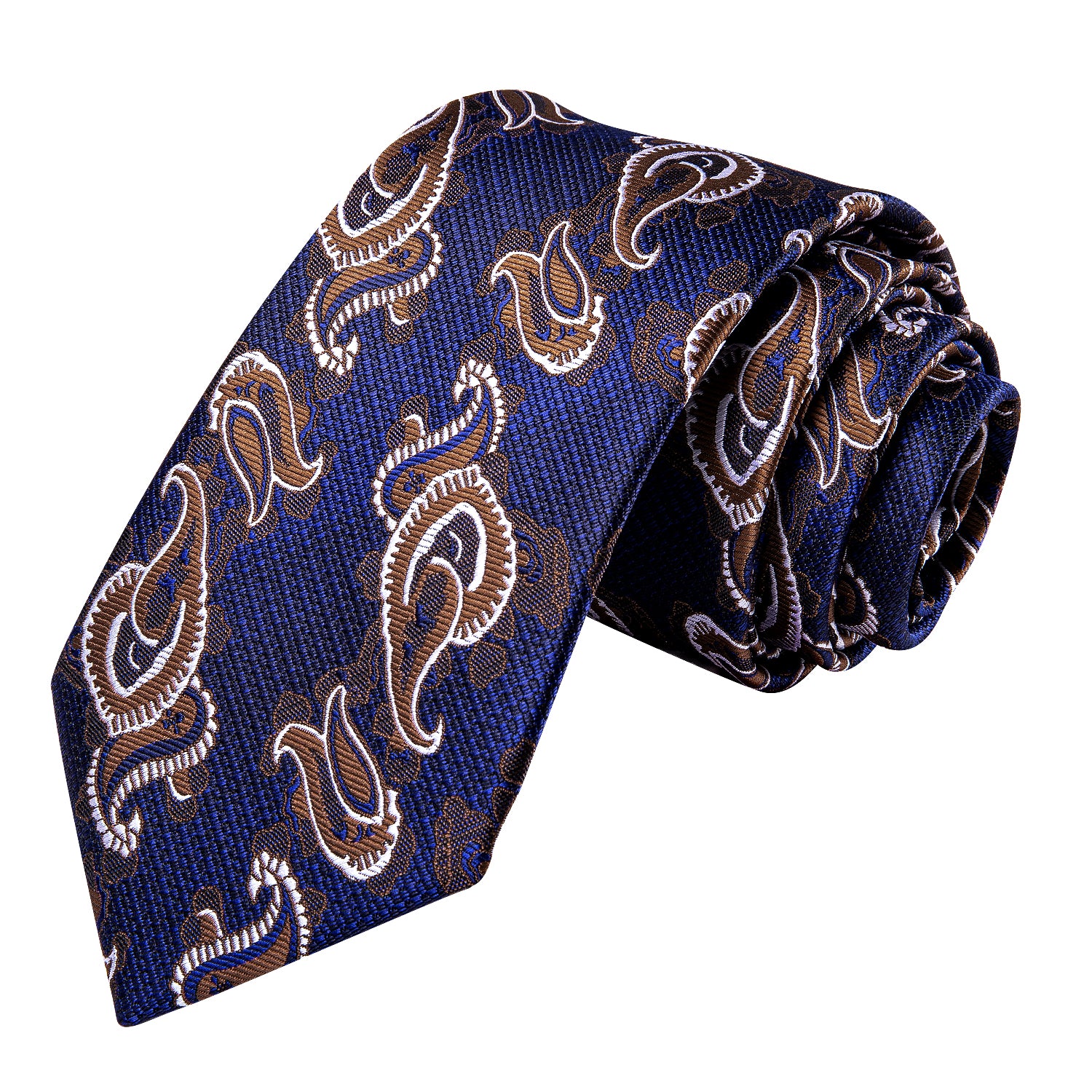 Blue Brown Paisley Men's Silk Tie Pocket Square Cufflinks Set