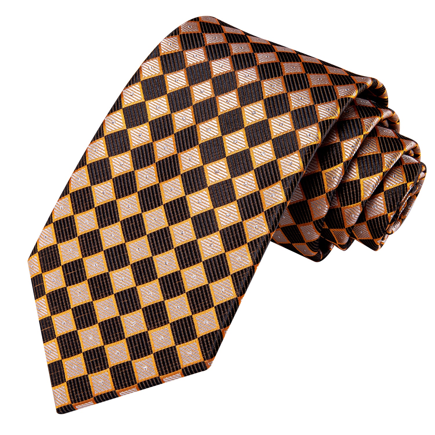 Necktie Yellow Brown Plaid Mens Tie Pocket Square Cufflinks Set