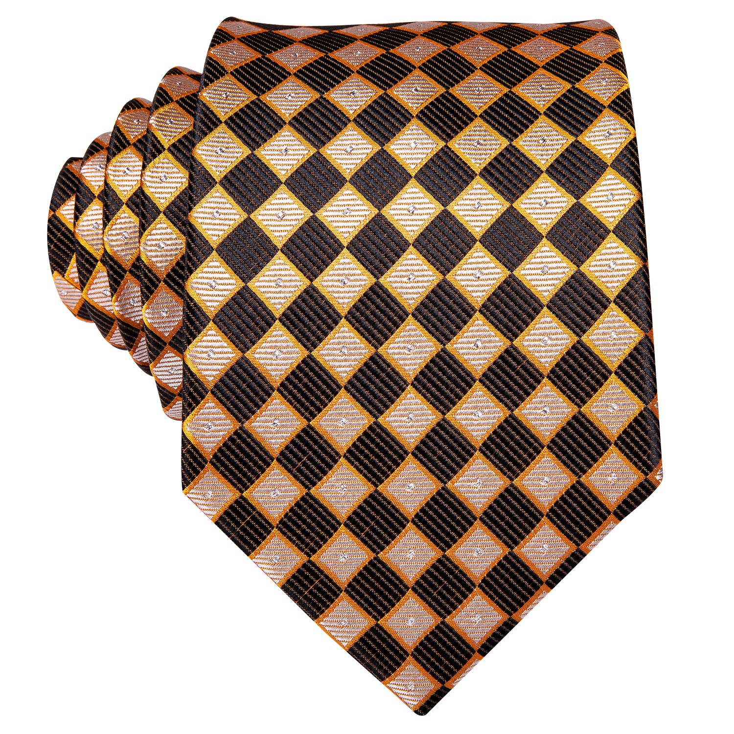 Yellow Brown Plaid Tie Pocket Square Cufflinks Set