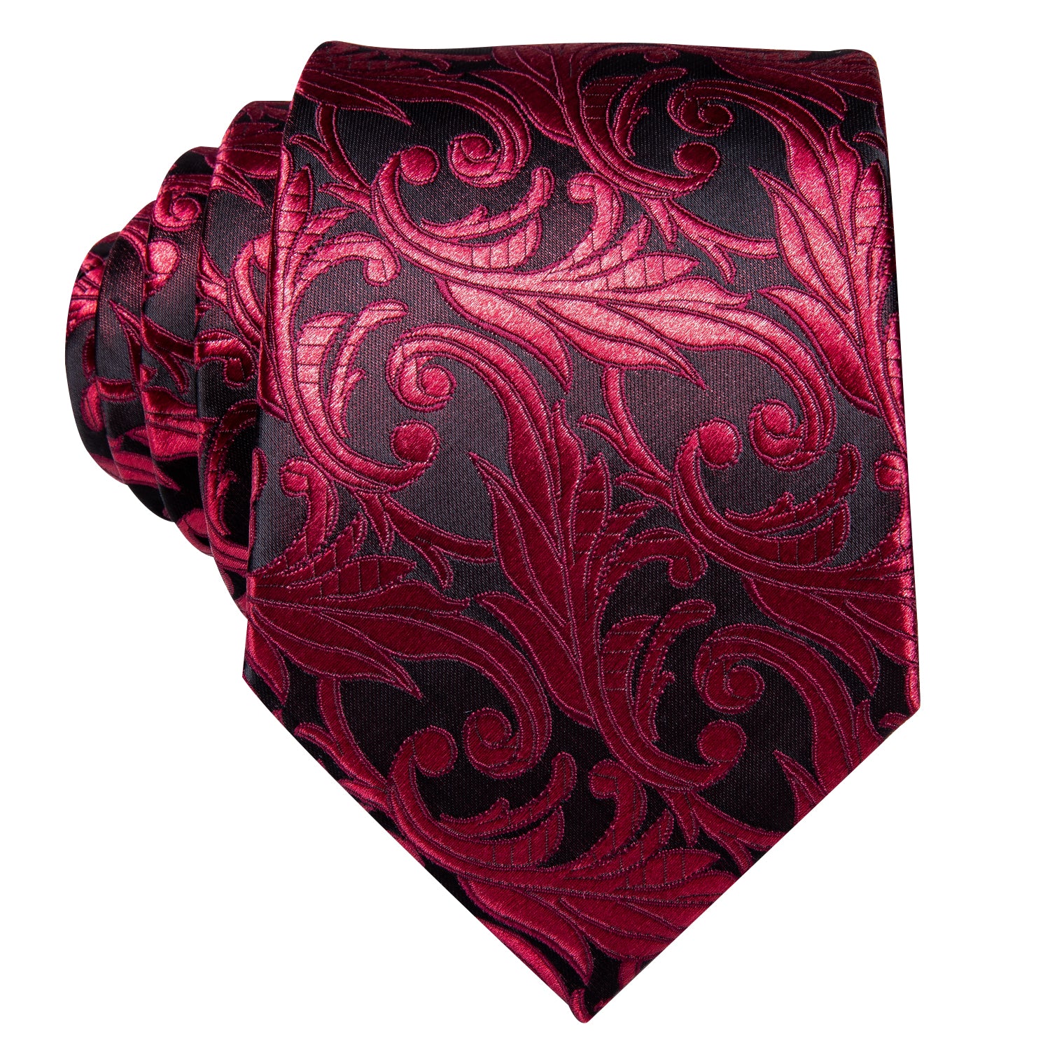 Red Black Floral Tie Pocket Square Cufflinks Set